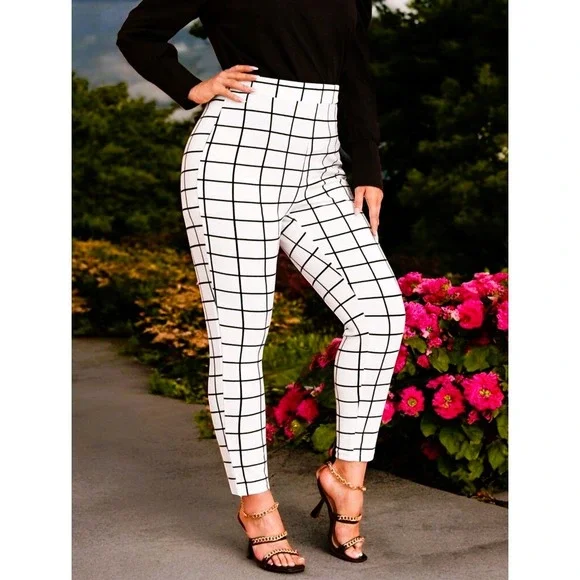 Pants Women 2X White Plaid‎ Plus Size Trousers - Picture 3 of 7